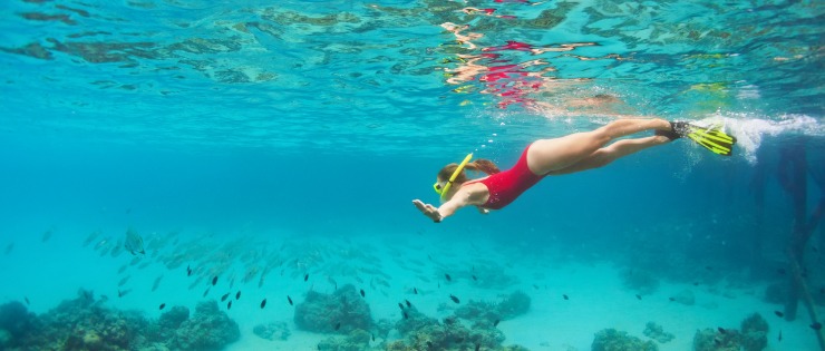 Young woman snorkelling in Jervis Bay on a weekend road trip