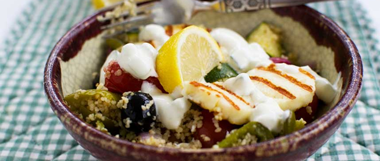 One Pan Greek Couscous With Halloumi