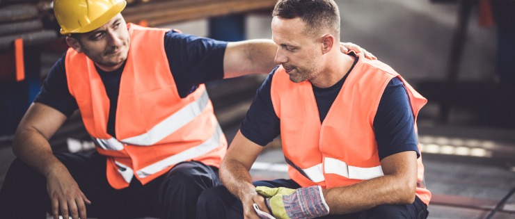 A tradesman checking in on his colleague to see if he is doing ok mentally]